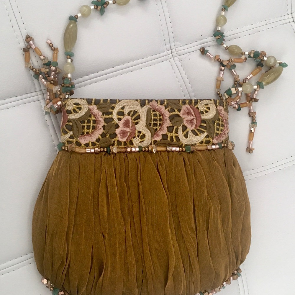 Beaded +  w/ multi green beige caramel beads bag - Picture 4 of 4